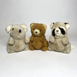 Vintage 3 Daekor Pot Belly Plush Stuffed Animals 6" Koala Raccoon Teddy Bear